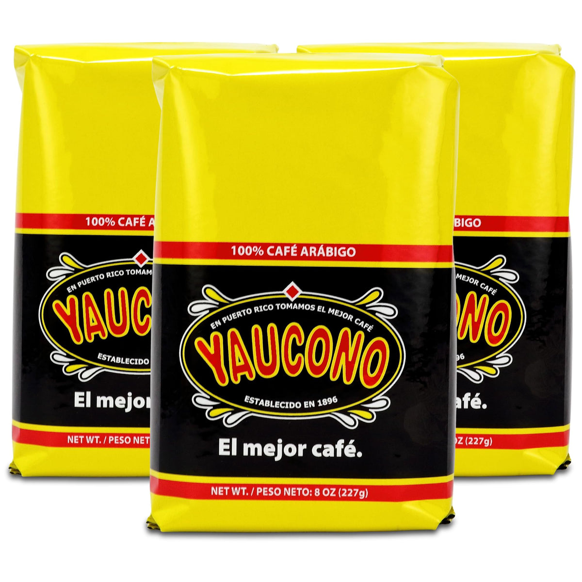 Yaucono Arabica coffee ground 8 oz pack 3 close-up for convenient multi-pack