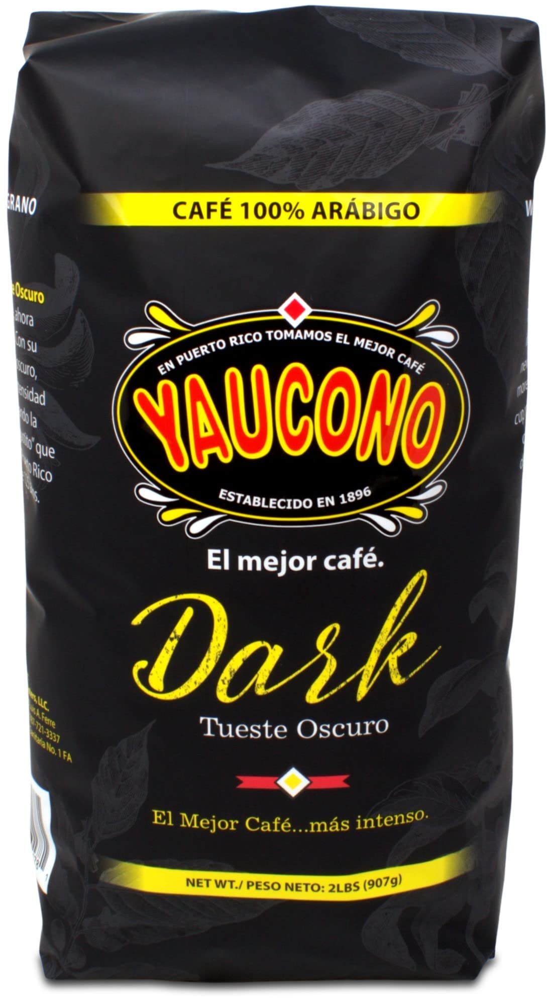 Yaucono Dark Roast bag front view showcasing bold aroma for morning routines.