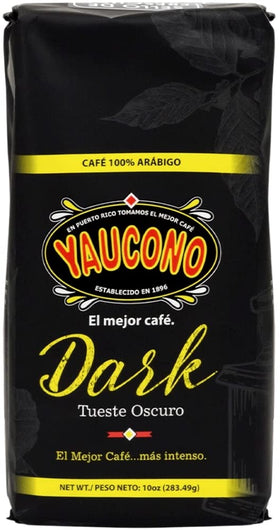 Yaucono Dark Roast Ground Coffee bag with bold aroma and premium 100% Arabica.