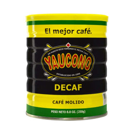 Yaucono Decaf Ground Coffee front canister for everyday use.