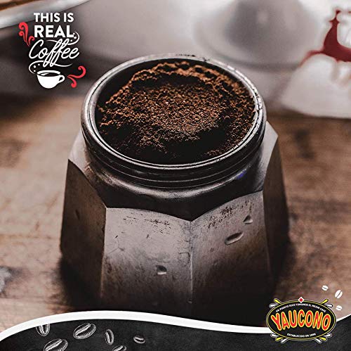 Yaucono Decaf Ground Coffee lid open showing freshness.