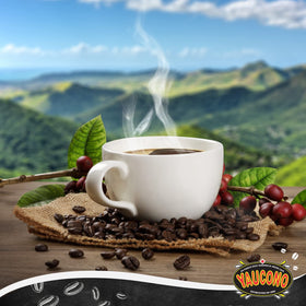 Yaucono Decaf Ground Coffee packaging on shelf signals tradition.