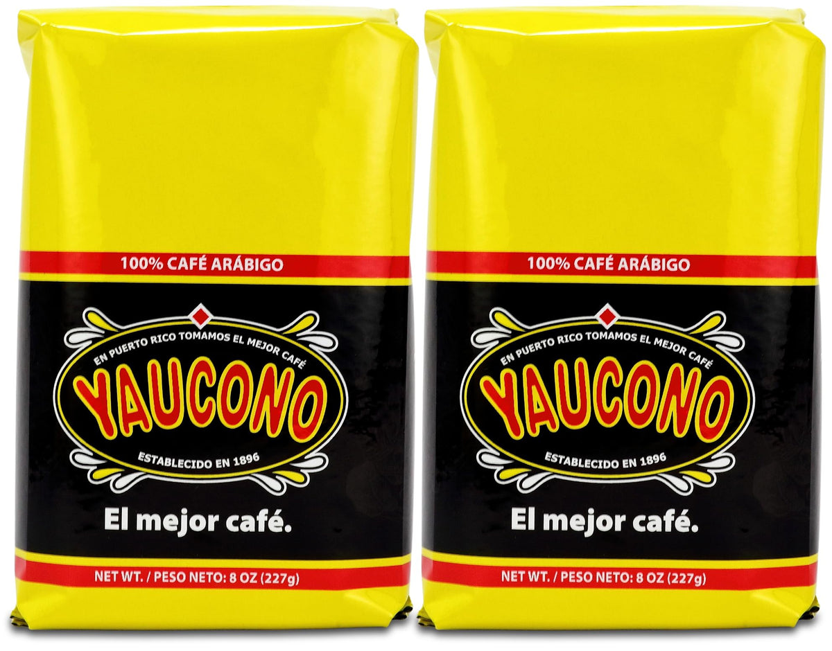 Yaucono ground coffee bagged 8oz pack front ready for quick morning brew.