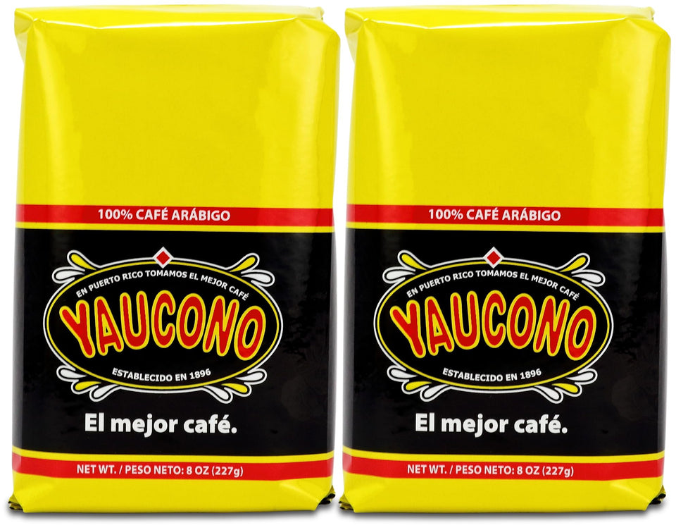 Yaucono ground coffee bagged 8oz pack front ready for quick morning brew.