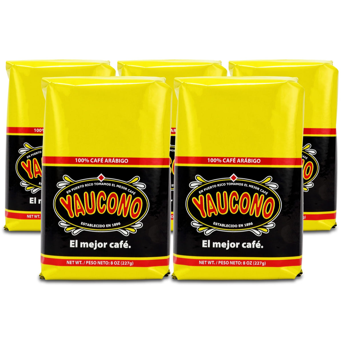 Yaucono ground coffee bagged 8 oz packs in view, ideal for daily brewing