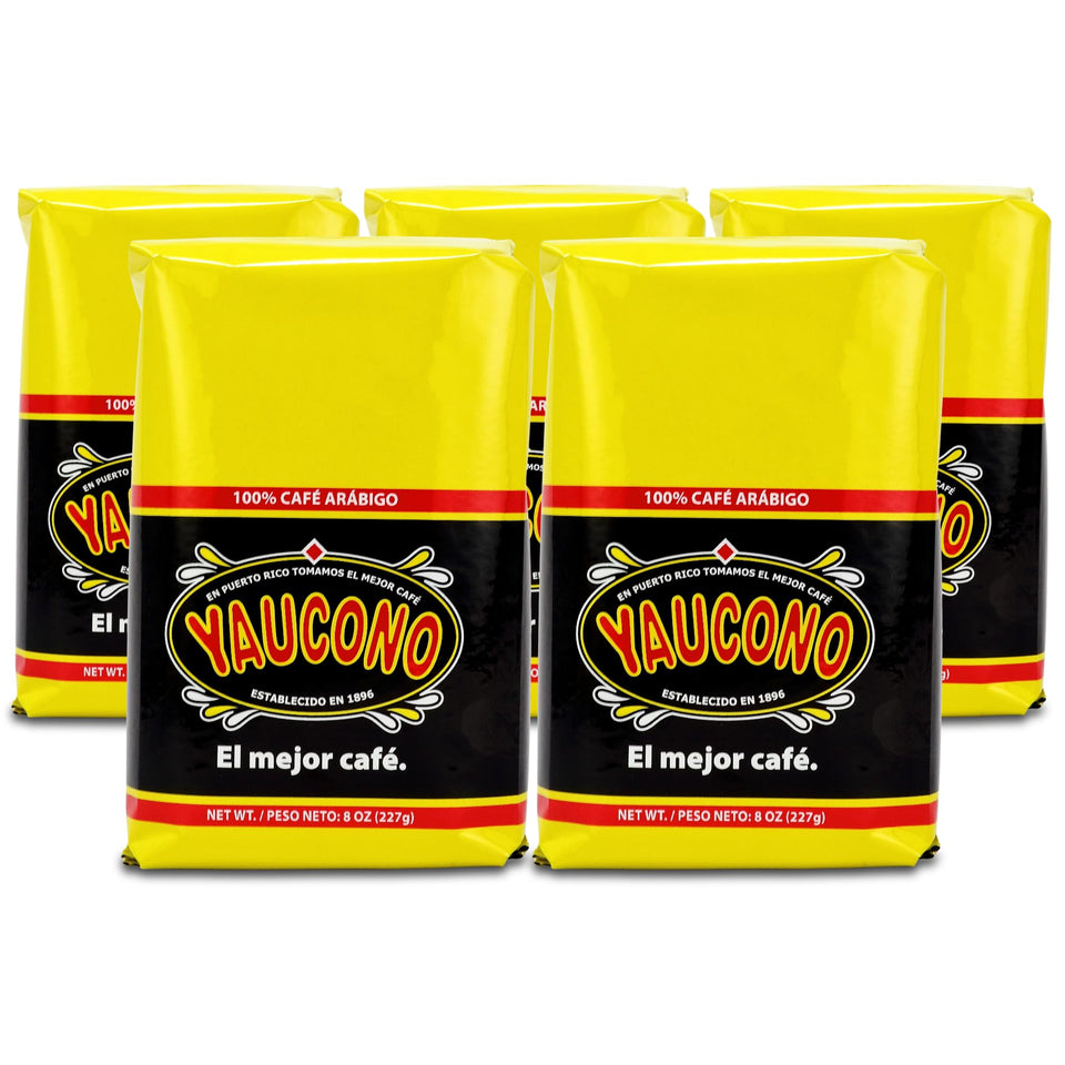 Yaucono ground coffee bagged 8 oz packs in view, ideal for daily brewing