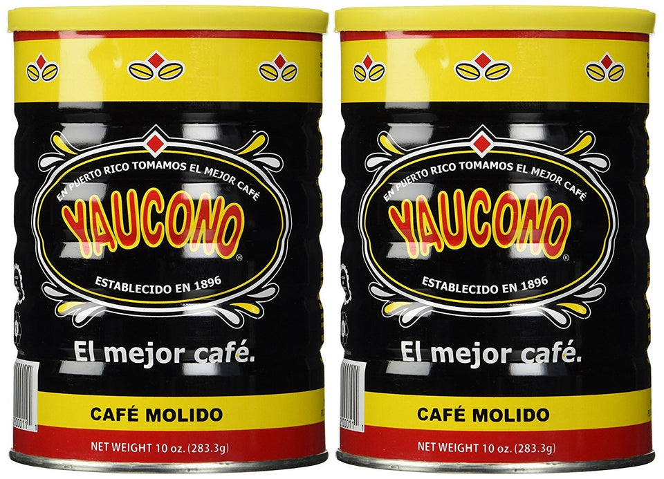 Yaucono ground coffee two canisters ready for daily use.