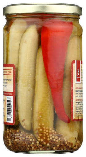 Yee Haw Spicy Dill Pickle Spears front view of the jar inviting snacking