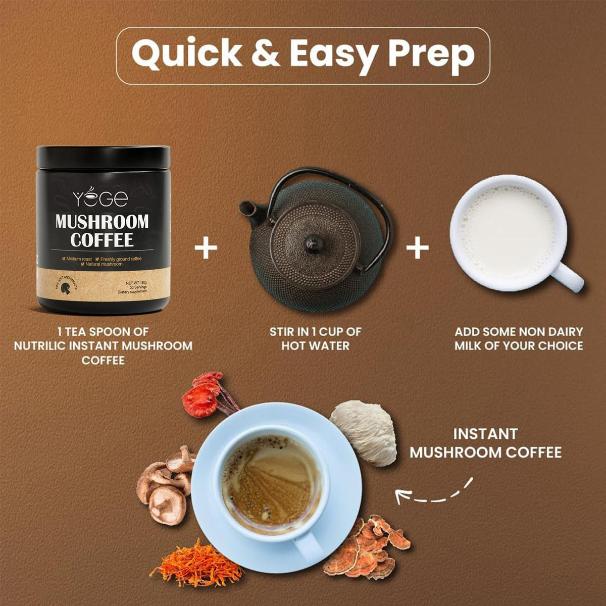 YEGE 6-mushroom blend promotes balanced energy and focus