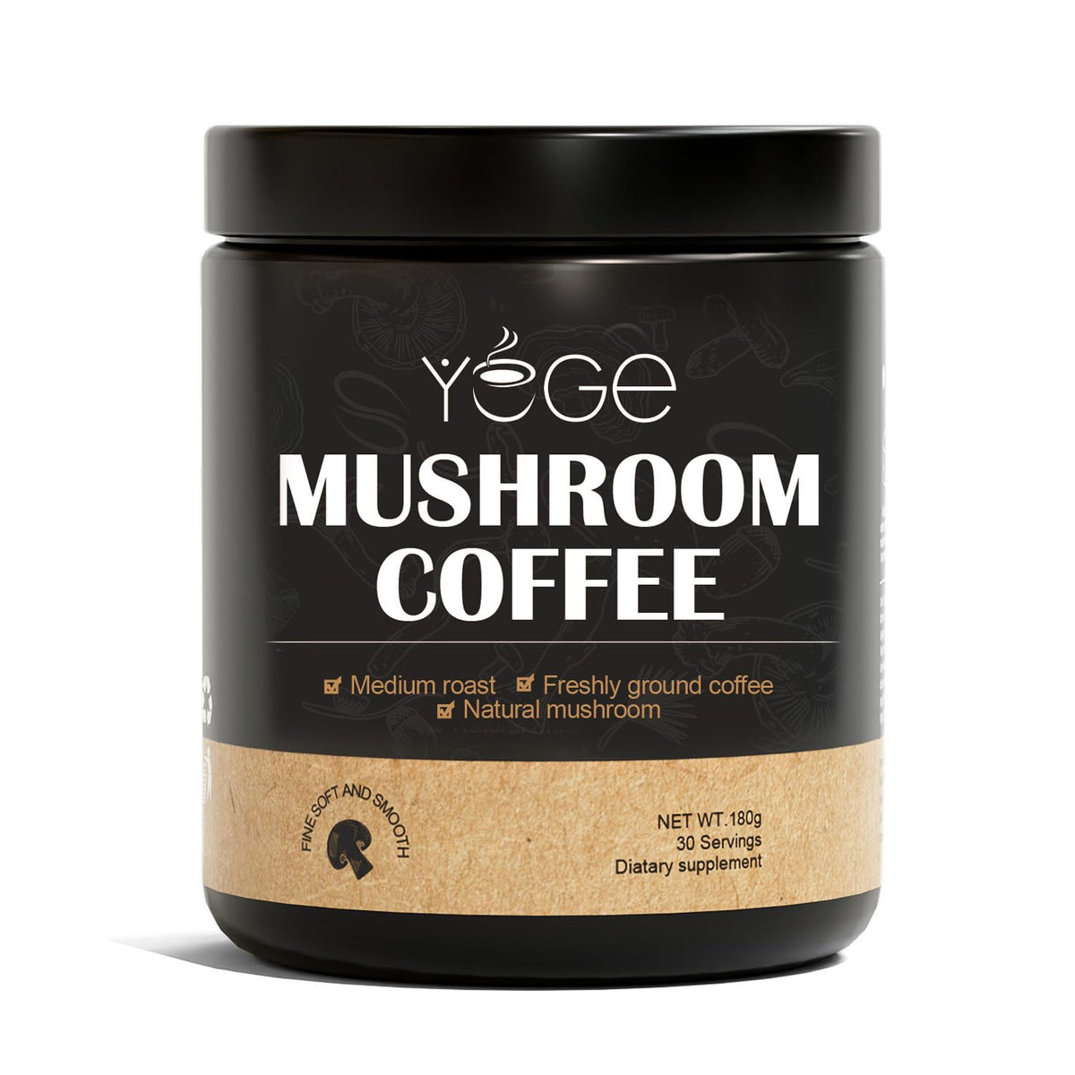 YEGE Mushroom Coffee Organic Blend in a jar delivering rich aroma and daily focus
