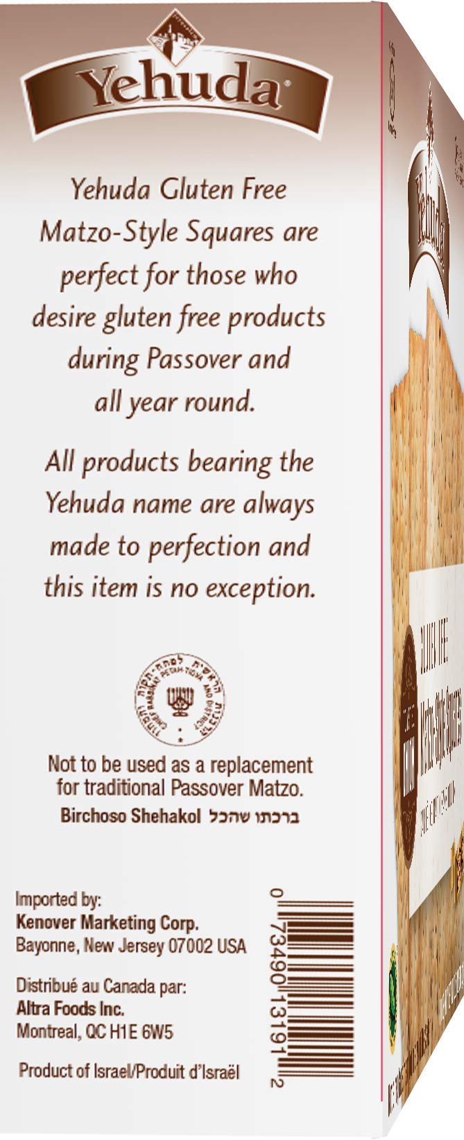 Yehuda gluten-free matzo squares 3-pack packaging for easy meals
