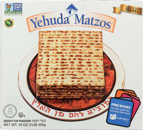 Yehuda Matzo packaging on display, fresh and all natural.