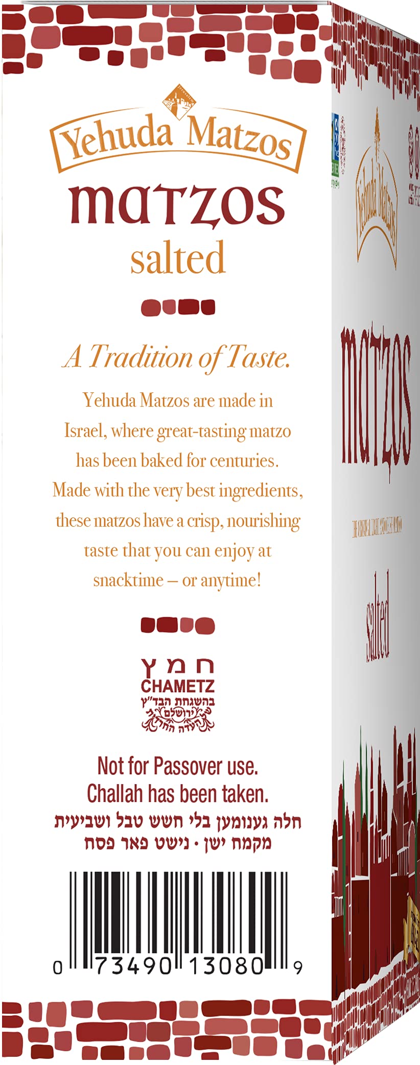 Yehuda Salted Daily Matzo packaging emphasizes freshness and quality