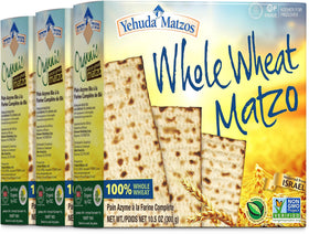 Yehuda Whole Wheat Matzo front label highlights crisp texture for snacking