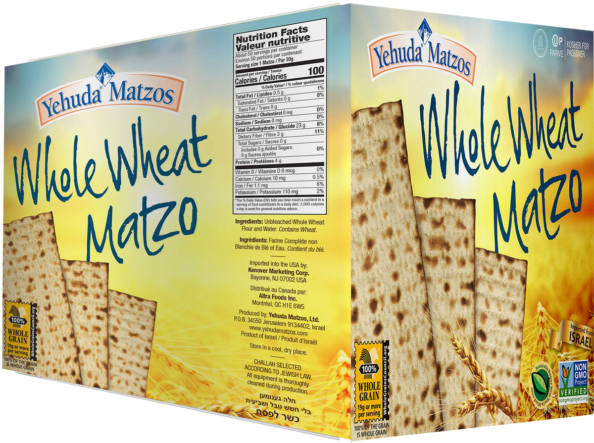 Yehuda Whole Wheat Matzo Pack 5: crisp, versatile snack for Passover and year-round use.