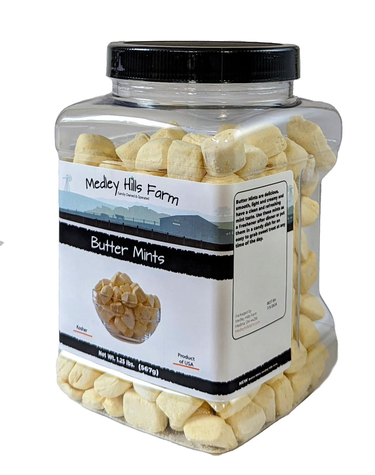 Yellow butter mints wedding favors on display by Medley Hills Farm