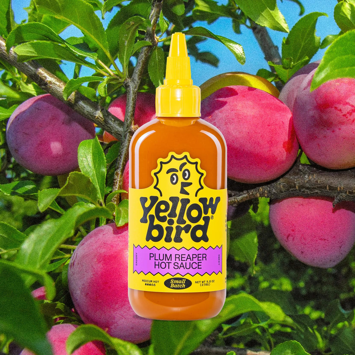 Yellowbird Plum Reaper label closeup—rich miso and plum notes enhance sauces and marinades.