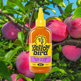 Yellowbird Plum Reaper label closeup—rich miso and plum notes enhance sauces and marinades.