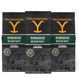 Yellowstone Bunkhouse coffee pack shot emphasizing the 36 oz bag for family mornings