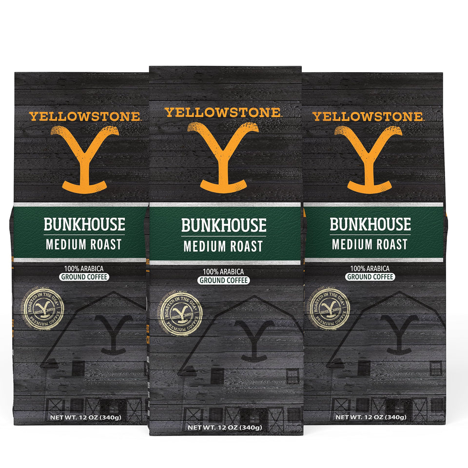 Yellowstone Bunkhouse coffee pack shot emphasizing the 36 oz bag for family mornings
