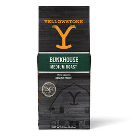 Yellowstone Bunkhouse ground coffee 12 oz in a bag for fresh flavor.