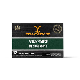 Yellowstone Bunkhouse pod packaging highlights recyclable cups.
