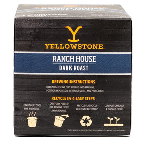 Yellowstone Ranch House Dark Roast 36-count pack offers daily convenience.