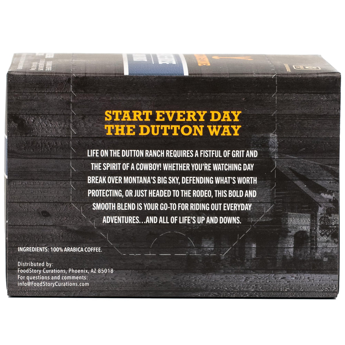 Yellowstone Ranch House Dark Roast packaging shows recyclable pods for eco-friendly convenience.
