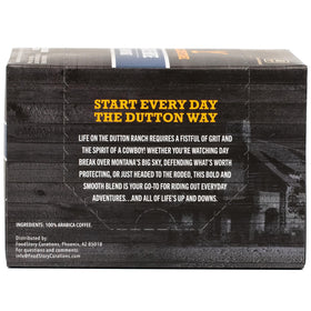 Yellowstone Ranch House Dark Roast packaging shows recyclable pods for eco-friendly convenience.