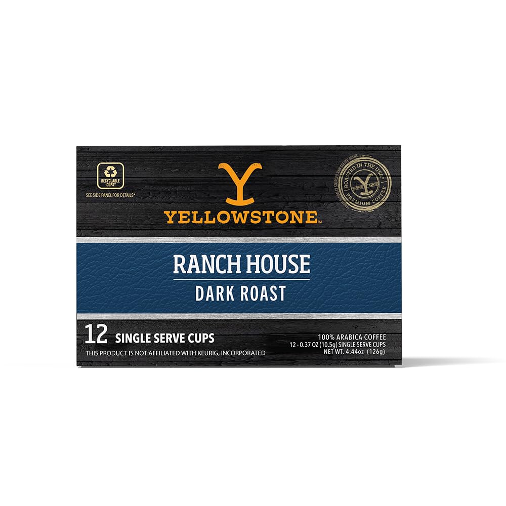 Yellowstone Ranch House Dark Roast pod pouring rich crema for a bold morning.
