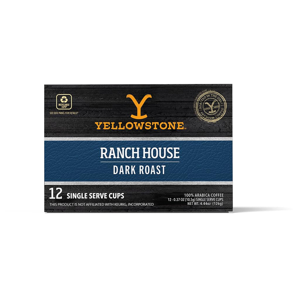 Yellowstone Ranch House Dark Roast pod pouring rich crema for a bold morning.