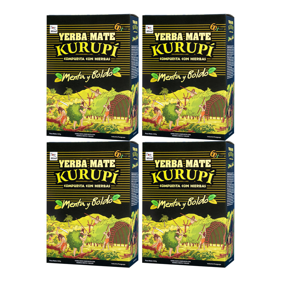 Kurupi Yerba Mate Menta Boldo 500g pack with refreshing herbal blend.