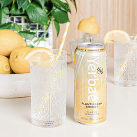 Can of Yerbae Classic Lemonade showing zero sugar and zero calories.