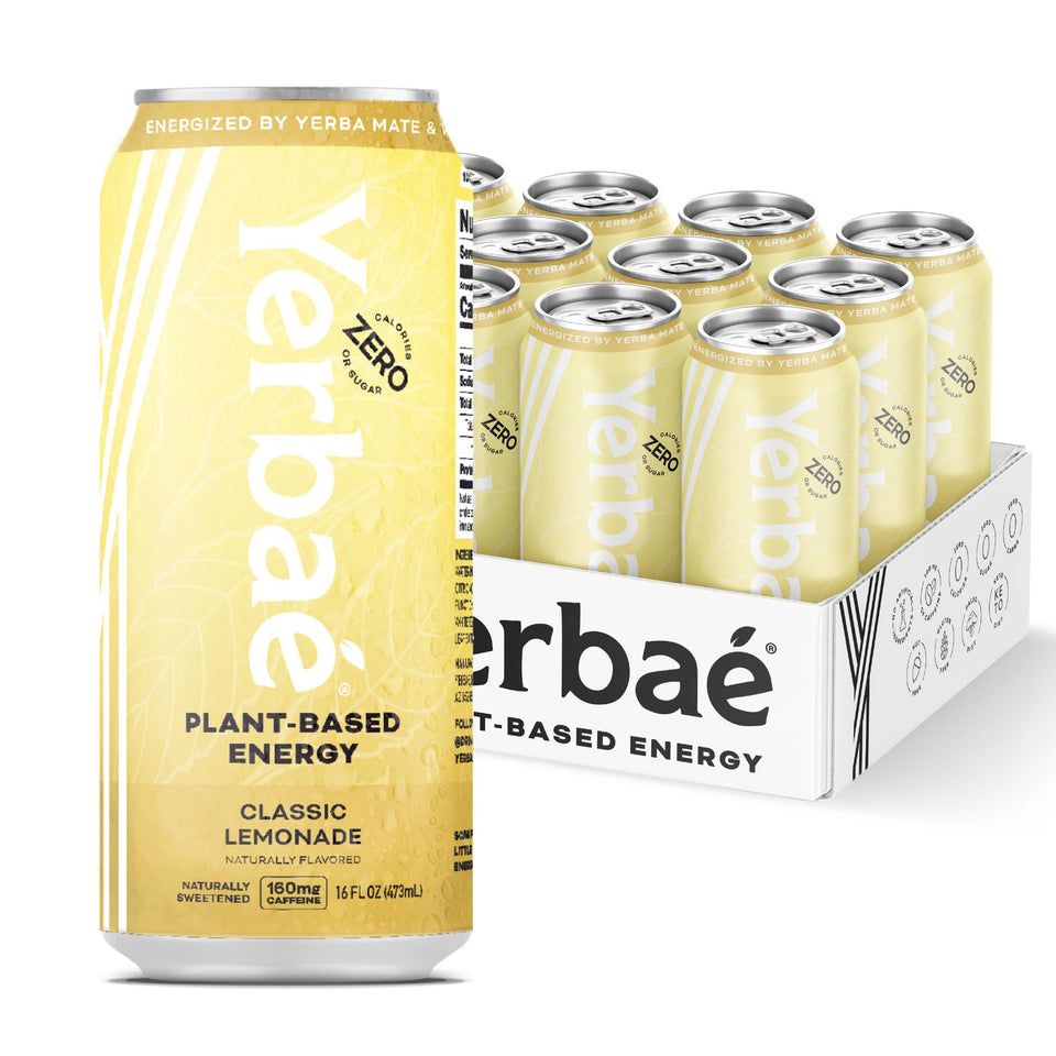 Yerbae Classic Lemonade being poured for a refreshing sugar-free energy boost.