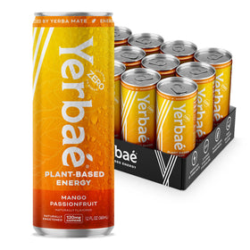 Yerbaé Mango Passion Fruit can front view showing a sugar-free energy boost