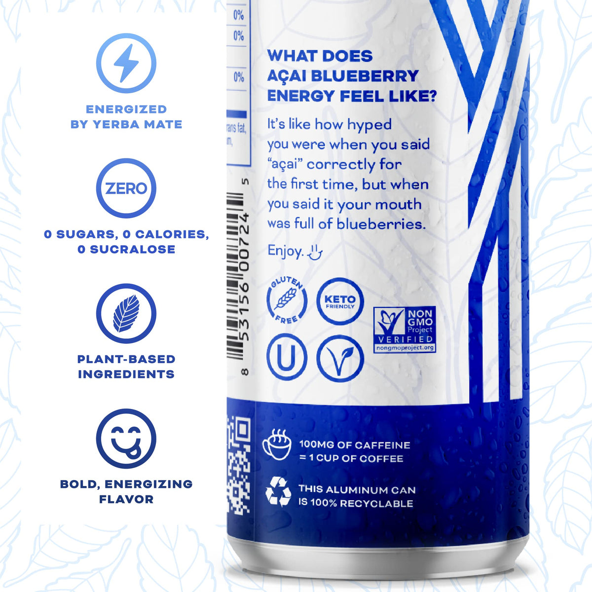 Pouring YERBAÉ Acai Blueberry can into a glass for crisp, energizing flavor.