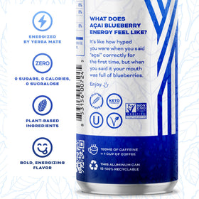 Pouring YERBAÉ Acai Blueberry can into a glass for crisp, energizing flavor.