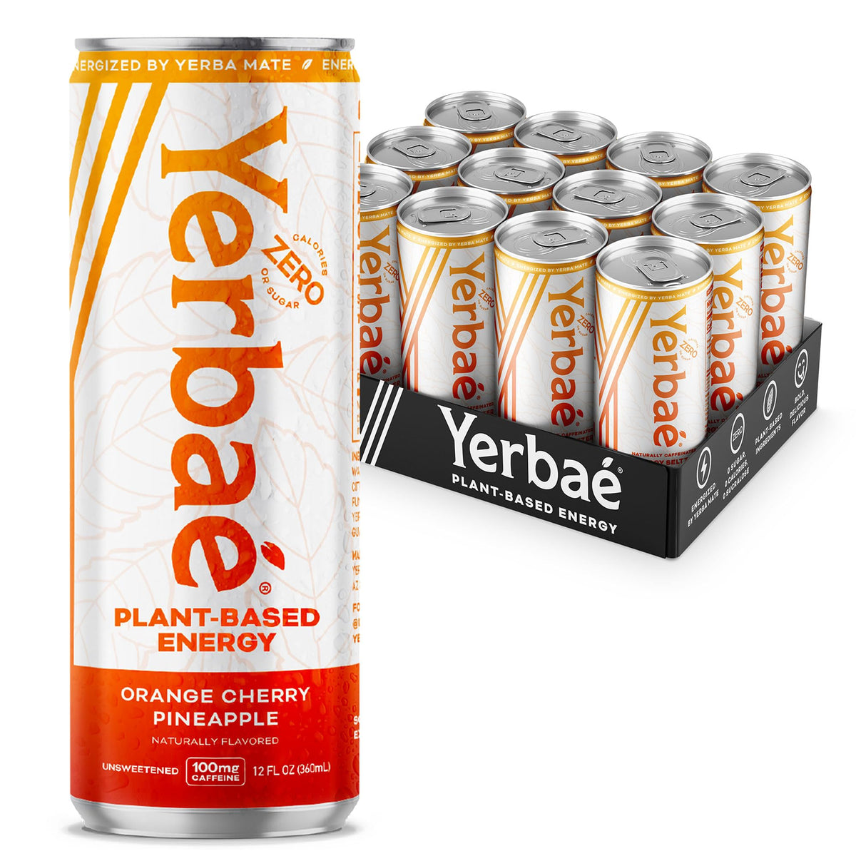 Yerbaé Energy Seltzer can in Orange Cherry Pineapple flavor, a refreshing caffeine boost.