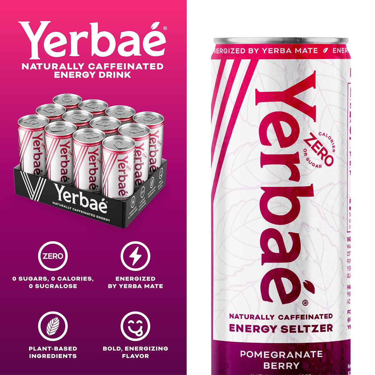 Yerbaé Pomegranate Berry carbonation splash capturing lively bubbles and flavor