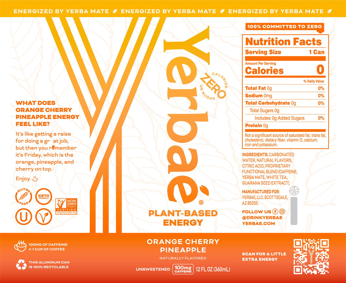 Chilled Yerbaé cans in the fridge, ready for a quick pick-me-up.