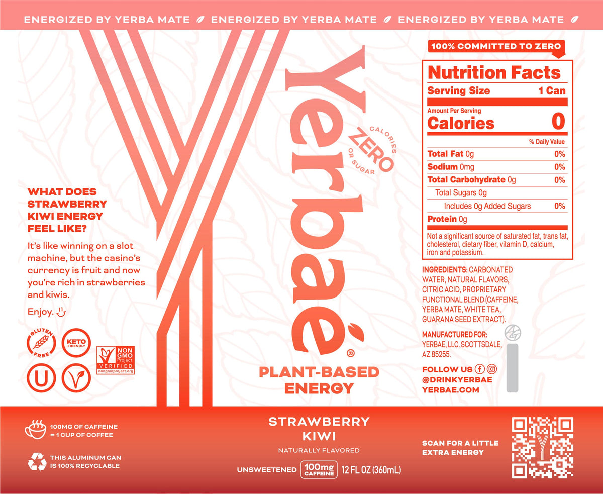 Vibrant Yerbaé Strawberry Kiwi label on the can for a bold flavor vibe.