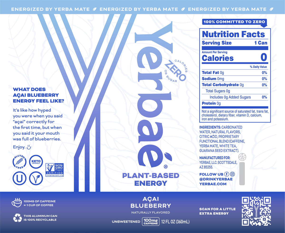 Yerbaé Energy Seltzer can with no artificial sweeteners for clean plant-based energy.