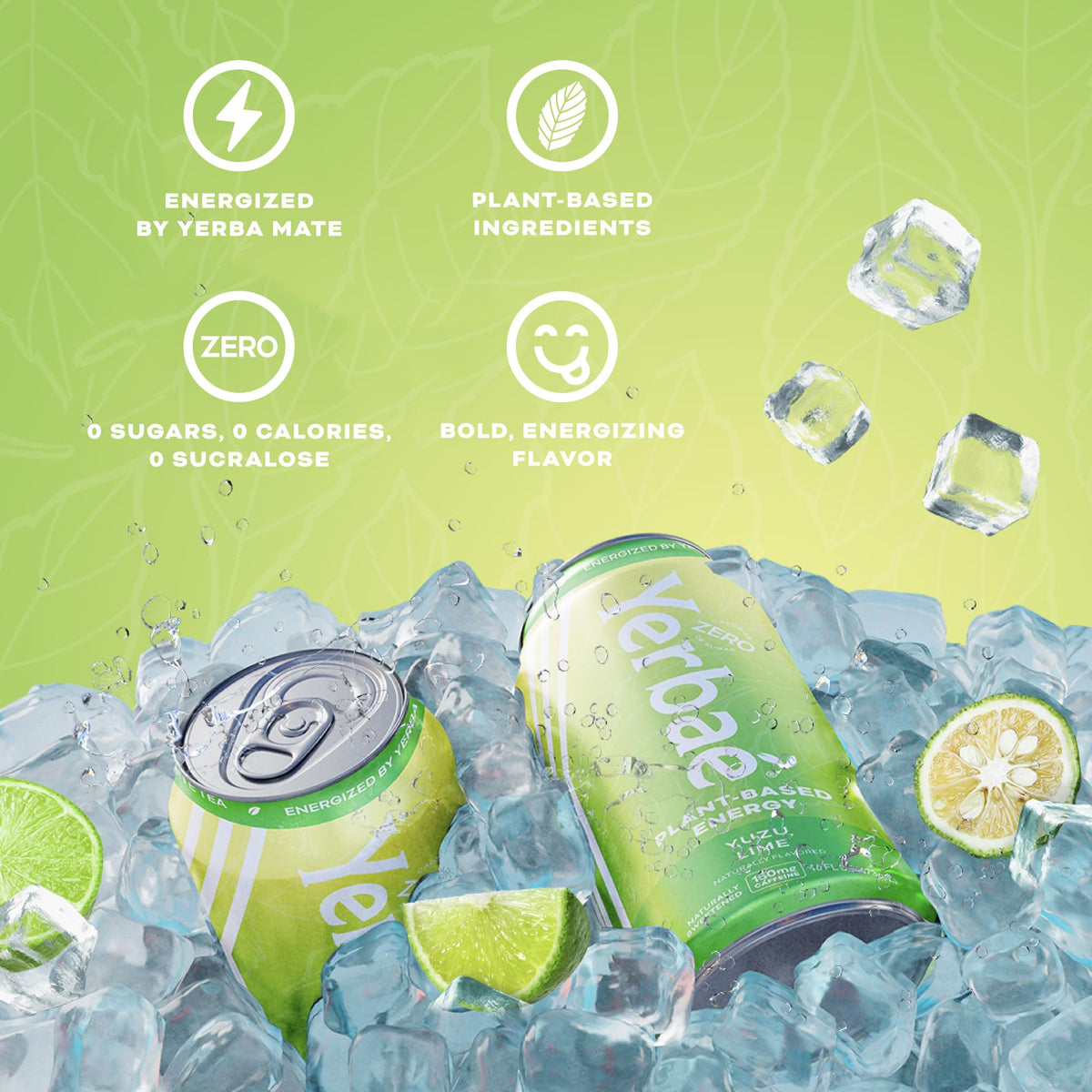 Close-up of Yerbae Yuzu Lime energy can highlighting a refreshing citrus flavor.
