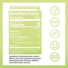 Yerbae Yuzu Lime label texture showcases plant-based caffeine and stevia sweetness.