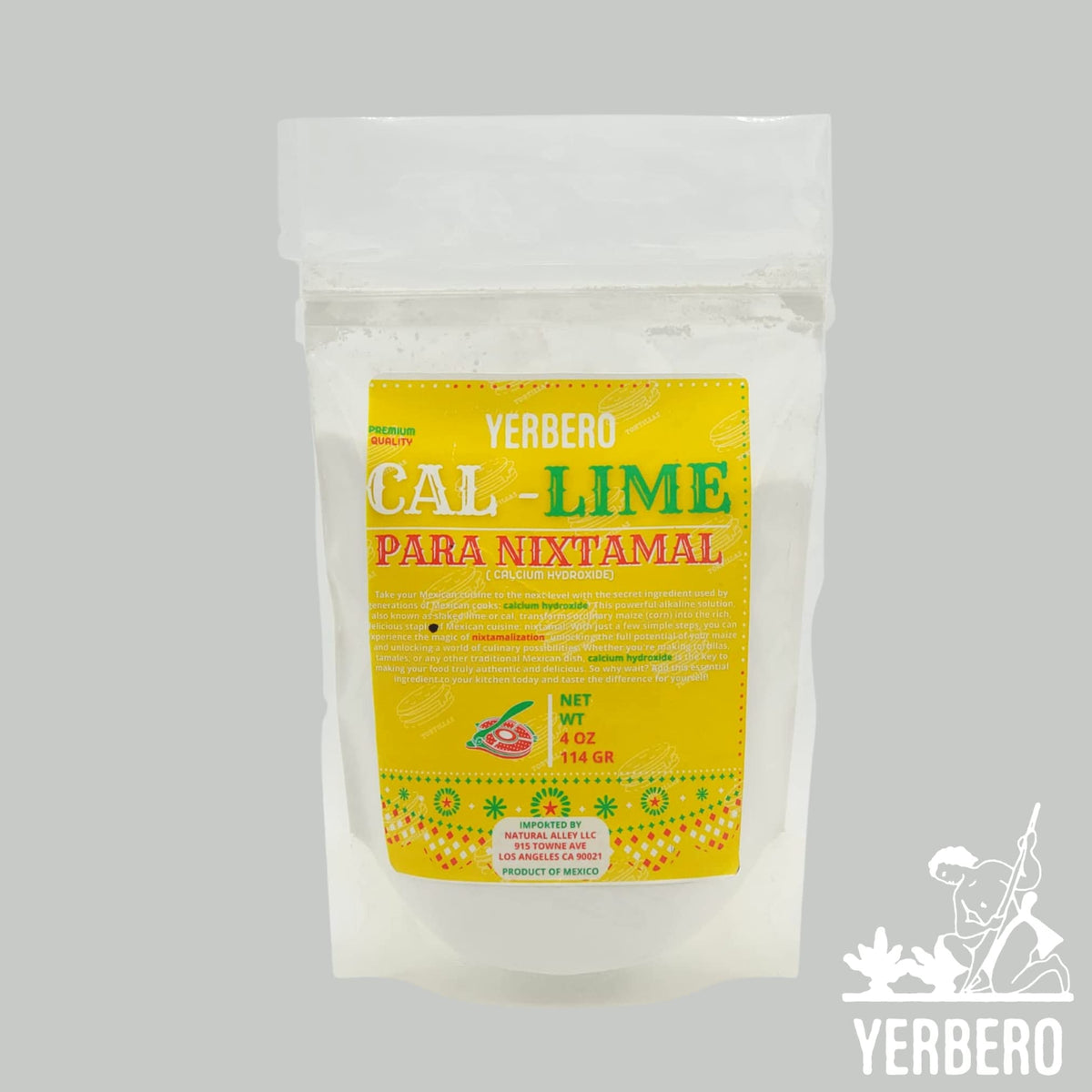 Yerbero Cal Lime Powder being poured for fresh masa preparation.