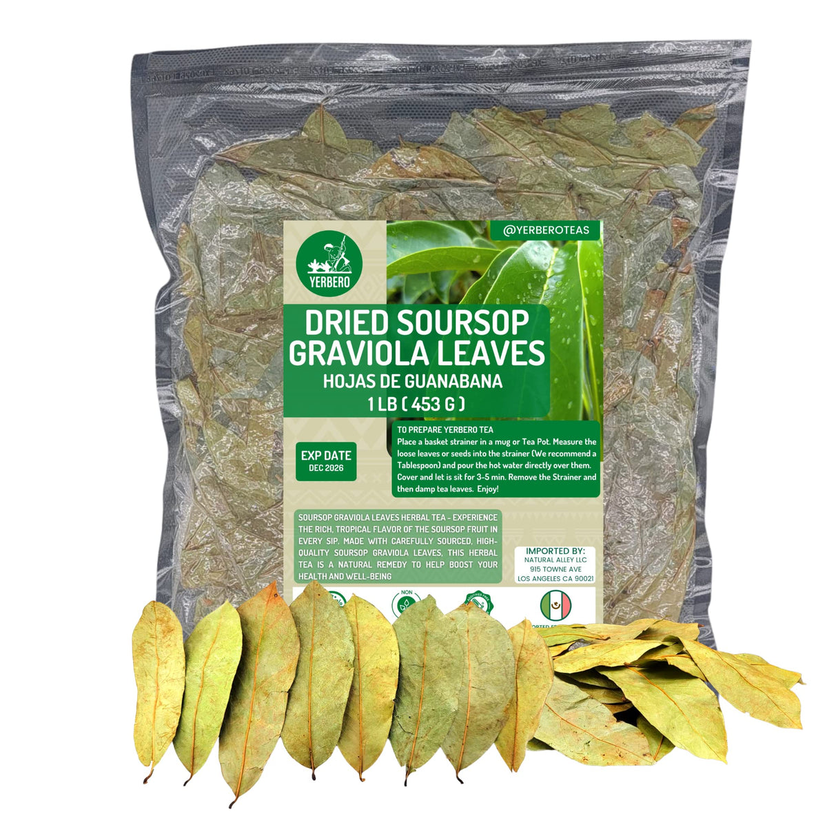 Yerbero graviola leaves 1lb bag ready for tea or cooking