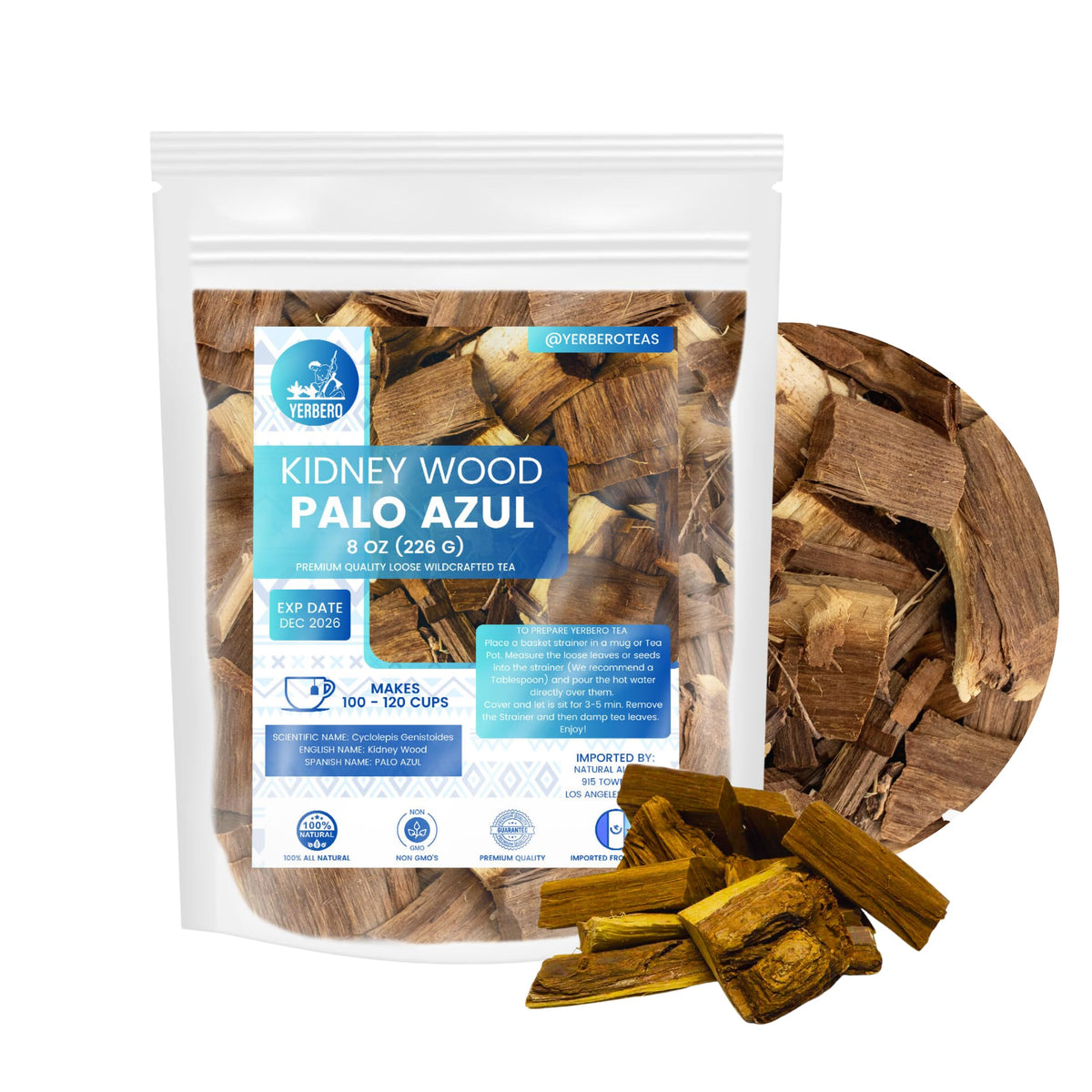 Yerbero Palo Azul Tea brew shows deep azure color, inviting a calming tea moment