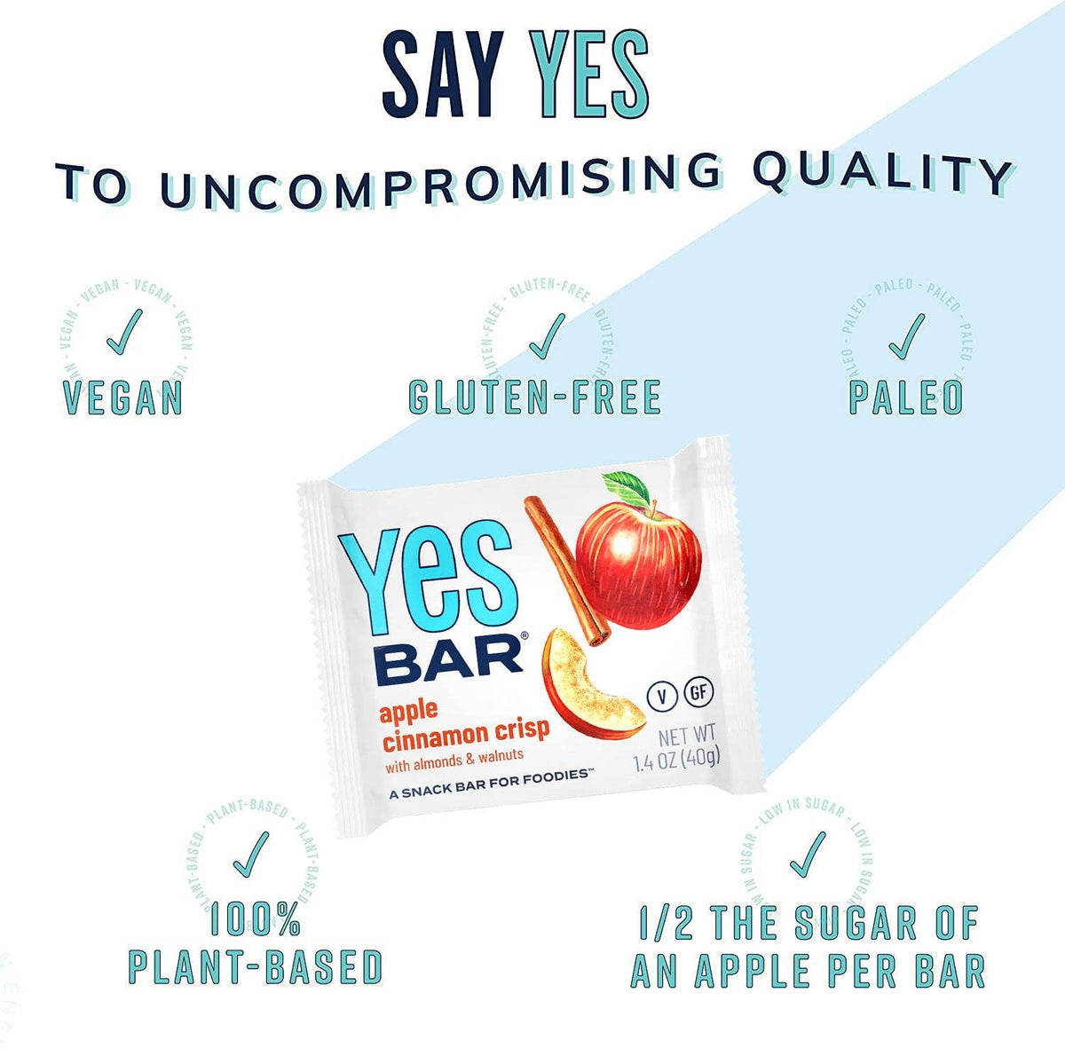 The YES Bar Apple Cinnamon on-the-go snack shows a convenient daily energy option.