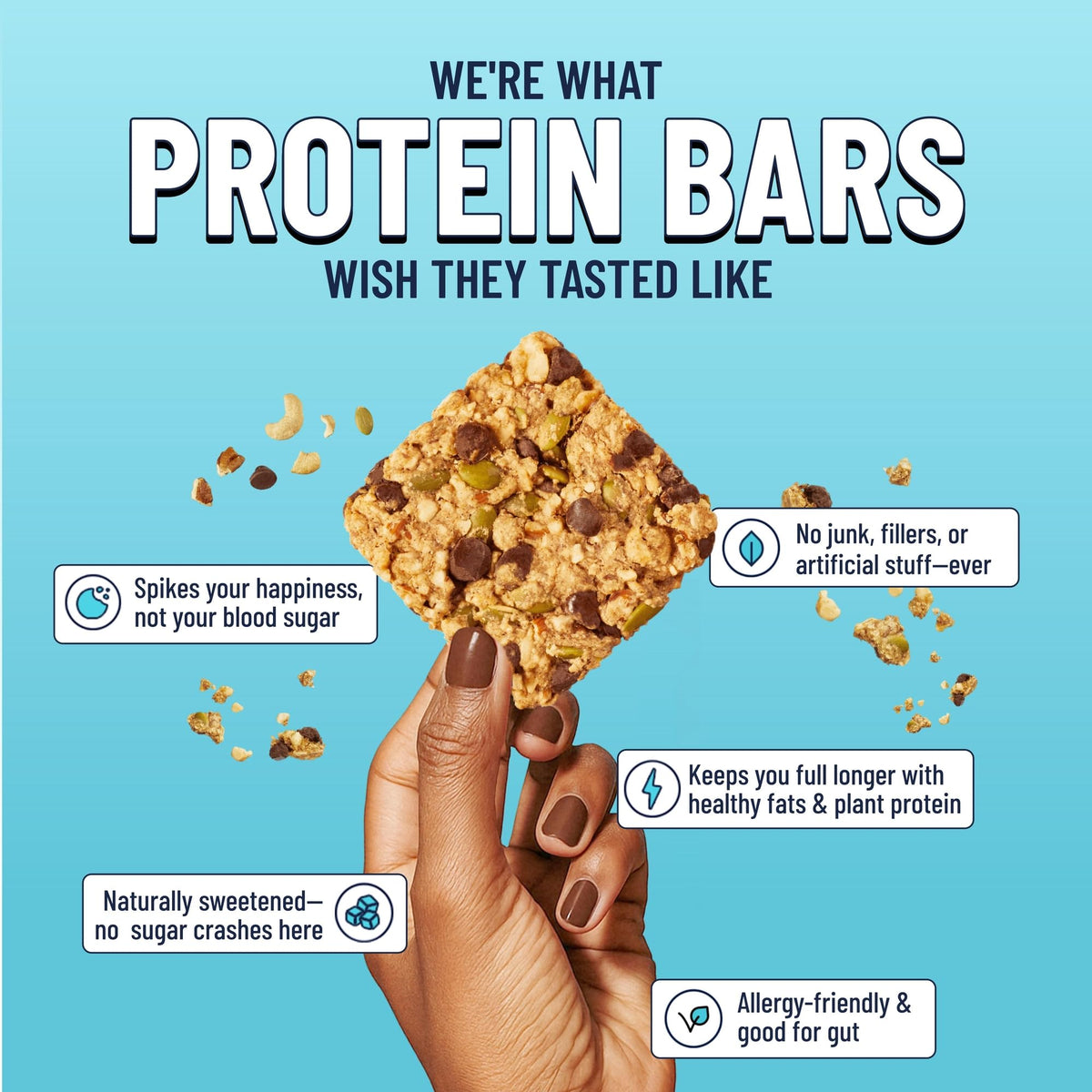 The YES Bar features premium nuts and seeds for lasting energy and texture.