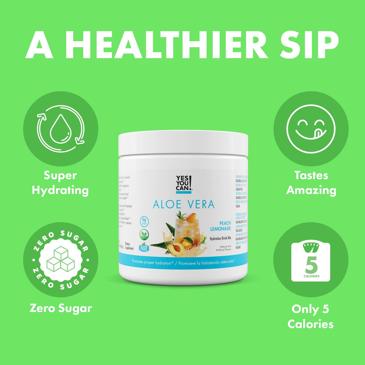 Yes You Can Aloe Vera powder canister pour over water to flavor and hydrate.